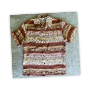 Vintage Express 100% Silk Abstract Stripe Button Up Blouse Women's S